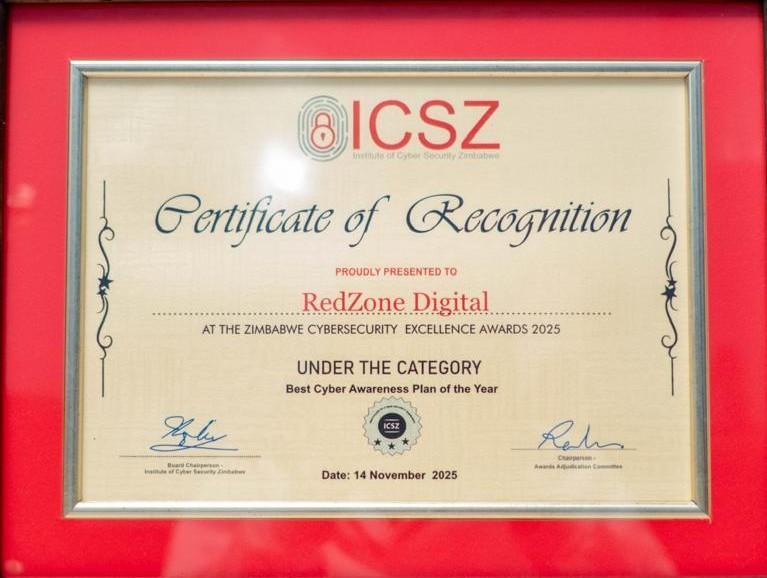 Best Cybersecurity Awareness of the Year certificate