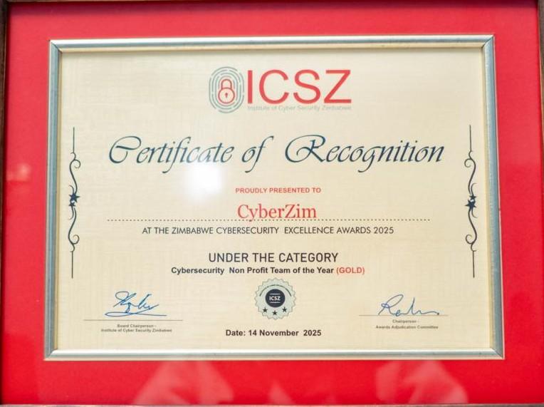 Cybersecurity Non-Profit Team of the Year Gold certificate